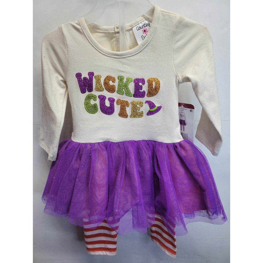 Counting Daisies Halloween Outfit 18M‎ Wicked Cute Tutu Dress & Striped Leggings